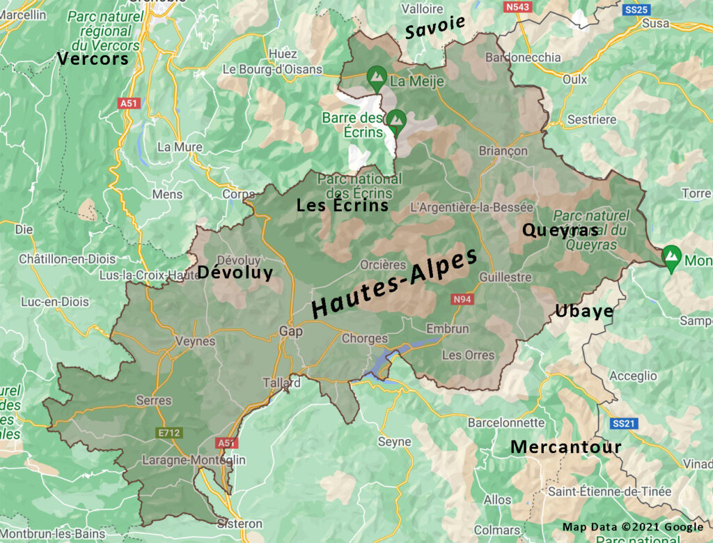 kort over departementet Hautes-Alpes