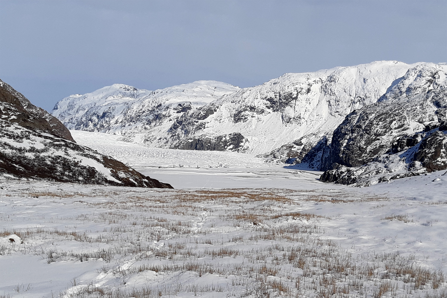 vinterbillede af gletscheren ved Narsarsuaq